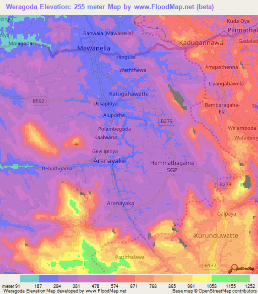 Weragoda,Sri Lanka Elevation Map