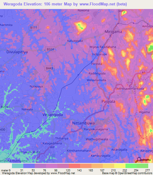 Weragoda,Sri Lanka Elevation Map
