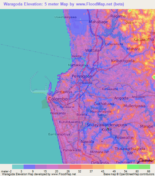 Waragoda,Sri Lanka Elevation Map