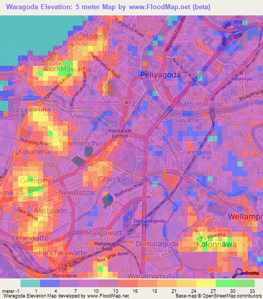 Waragoda,Sri Lanka Elevation Map