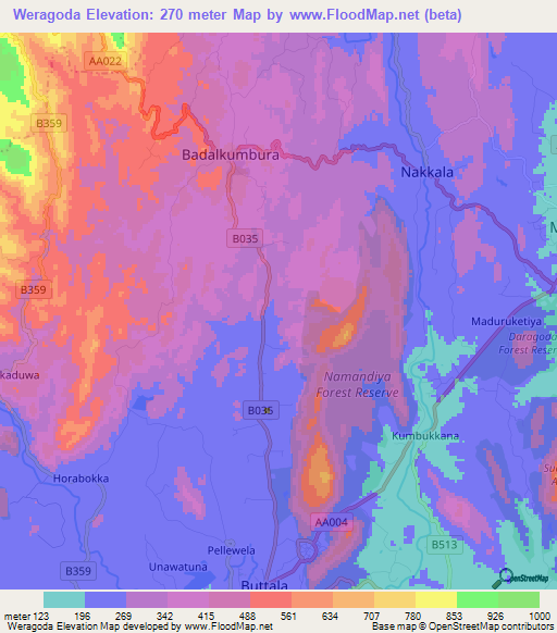Weragoda,Sri Lanka Elevation Map