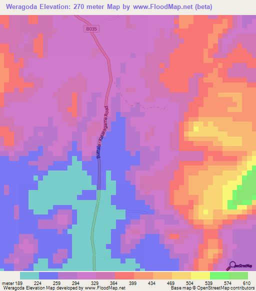 Weragoda,Sri Lanka Elevation Map