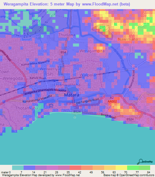 Weragampita,Sri Lanka Elevation Map