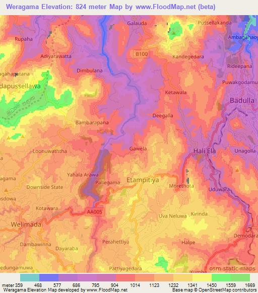 Weragama,Sri Lanka Elevation Map