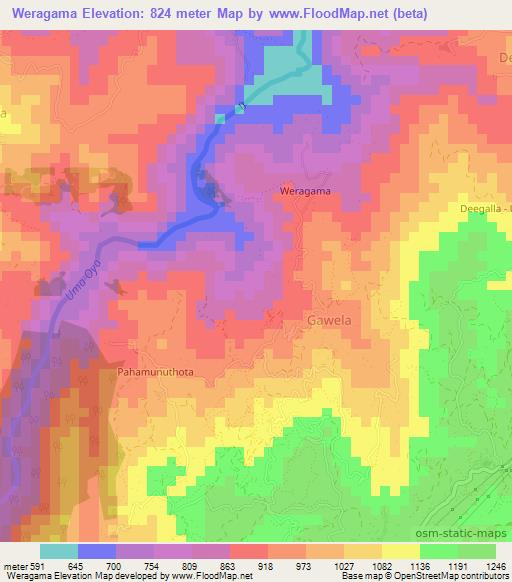 Weragama,Sri Lanka Elevation Map