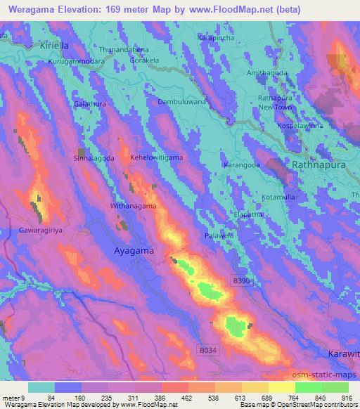 Weragama,Sri Lanka Elevation Map