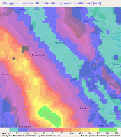 Weragama,Sri Lanka Elevation Map