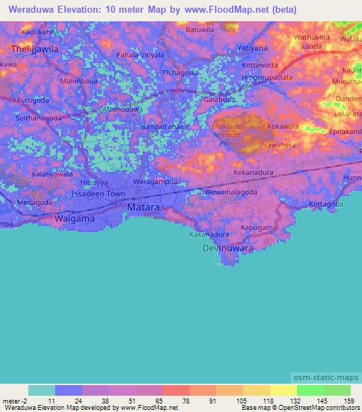 Weraduwa,Sri Lanka Elevation Map