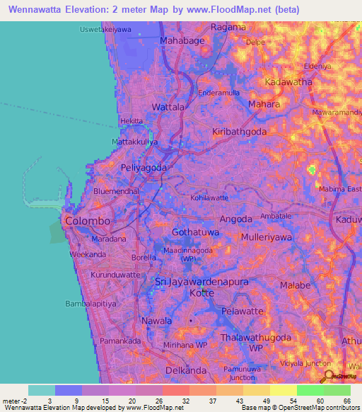 Wennawatta,Sri Lanka Elevation Map