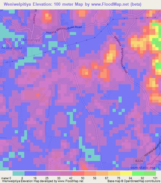 Weniwelpitiya,Sri Lanka Elevation Map