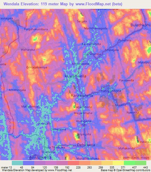 Wendala,Sri Lanka Elevation Map