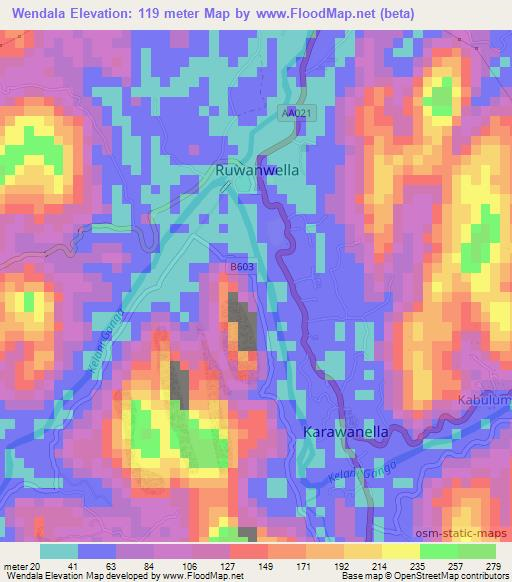 Wendala,Sri Lanka Elevation Map