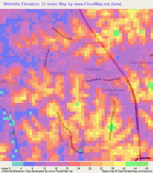 Welmilla,Sri Lanka Elevation Map
