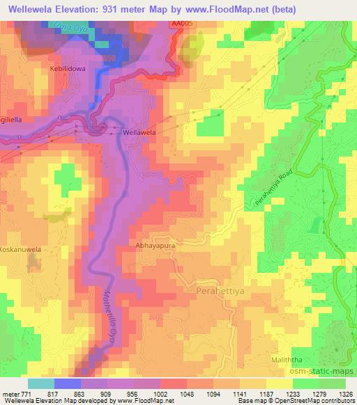 Wellewela,Sri Lanka Elevation Map
