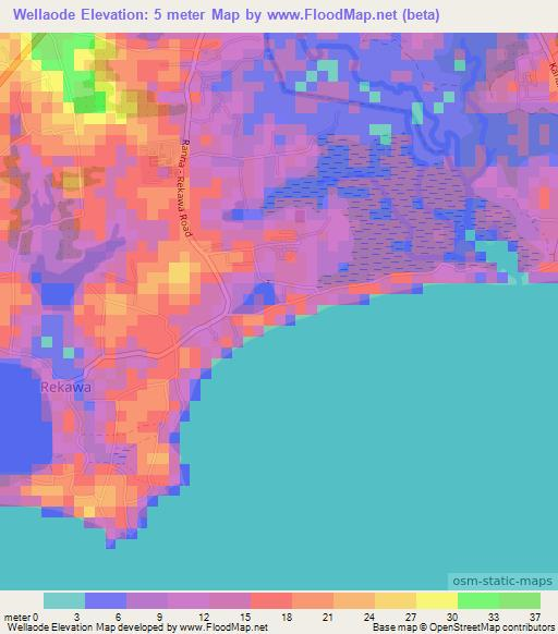 Wellaode,Sri Lanka Elevation Map