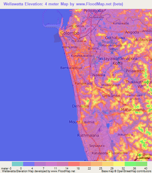 Wellawatta,Sri Lanka Elevation Map