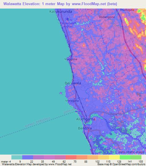 Walawatta,Sri Lanka Elevation Map
