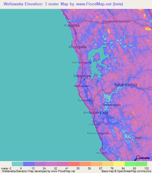 Wellawatta,Sri Lanka Elevation Map