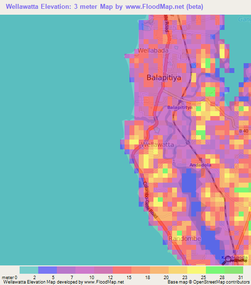 Wellawatta,Sri Lanka Elevation Map