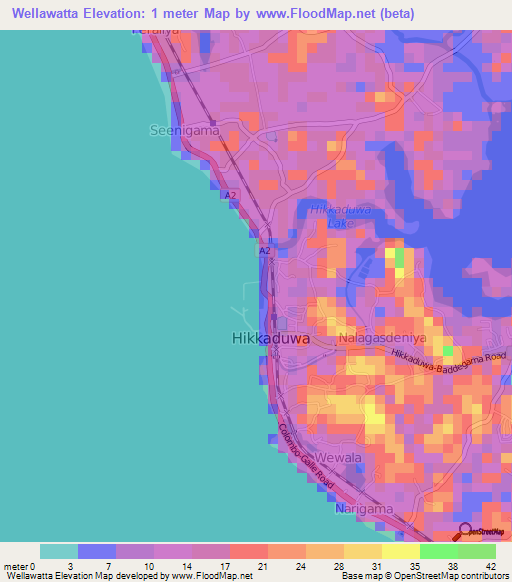 Wellawatta,Sri Lanka Elevation Map