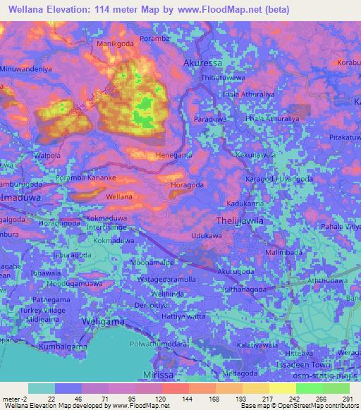 Wellana,Sri Lanka Elevation Map