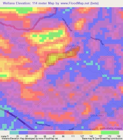 Wellana,Sri Lanka Elevation Map