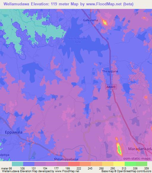 Wellamudawa,Sri Lanka Elevation Map