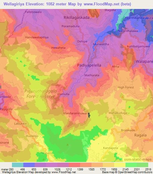 Wellagiriya,Sri Lanka Elevation Map