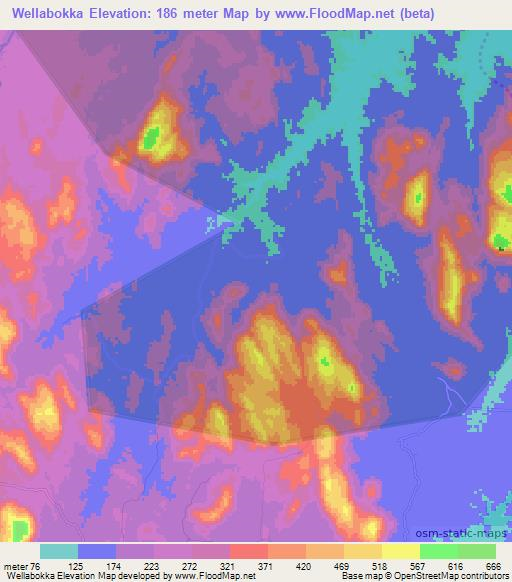 Wellabokka,Sri Lanka Elevation Map