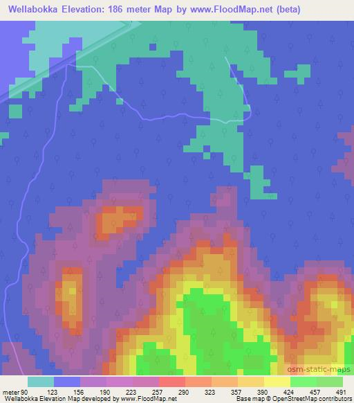 Wellabokka,Sri Lanka Elevation Map
