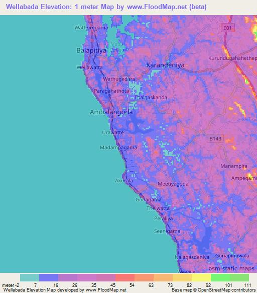 Wellabada,Sri Lanka Elevation Map