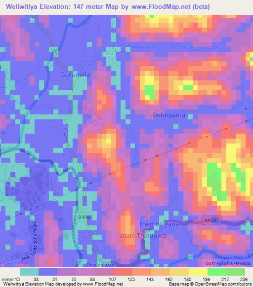 Weliwitiya,Sri Lanka Elevation Map