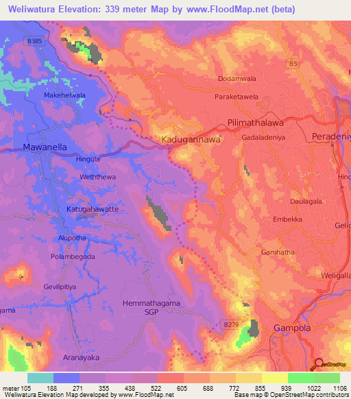 Weliwatura,Sri Lanka Elevation Map