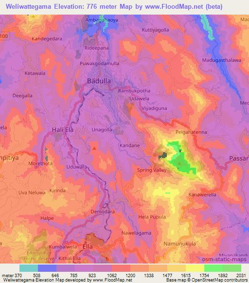 Weliwattegama,Sri Lanka Elevation Map