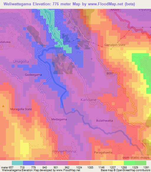 Weliwattegama,Sri Lanka Elevation Map