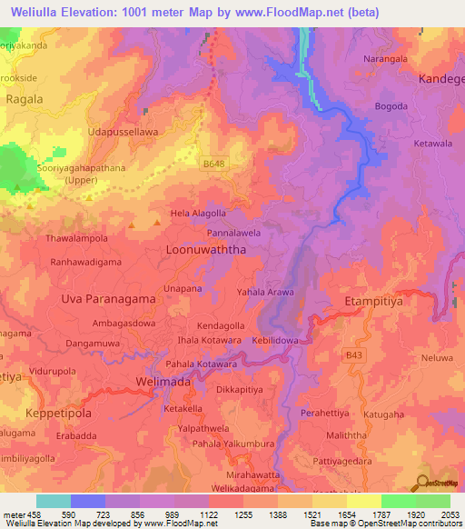 Weliulla,Sri Lanka Elevation Map