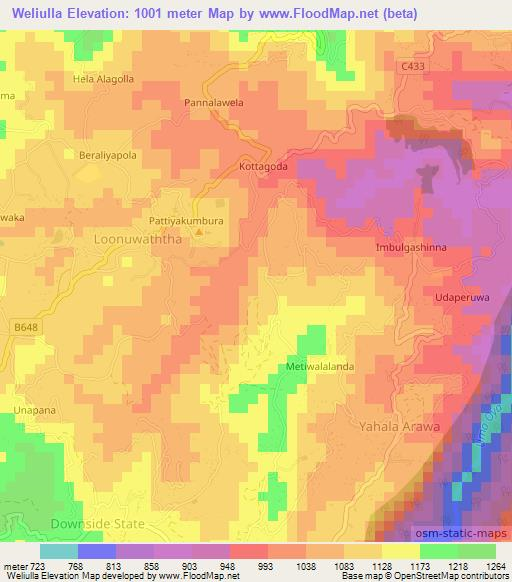 Weliulla,Sri Lanka Elevation Map