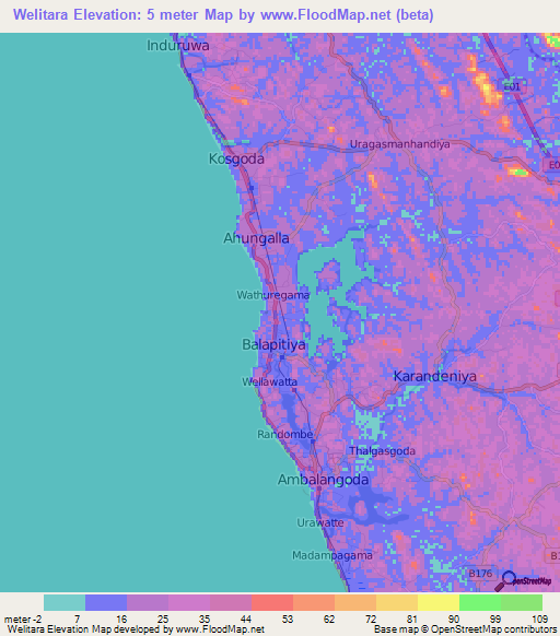 Welitara,Sri Lanka Elevation Map