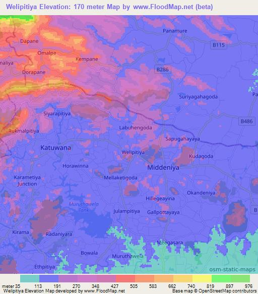 Welipitiya,Sri Lanka Elevation Map