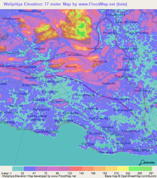 Welipitiya,Sri Lanka Elevation Map