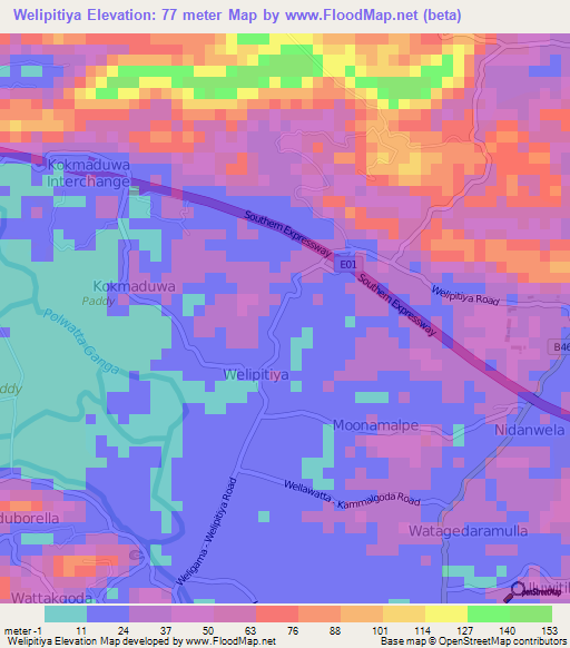 Welipitiya,Sri Lanka Elevation Map