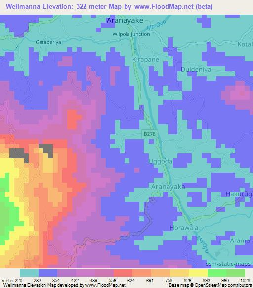 Welimanna,Sri Lanka Elevation Map
