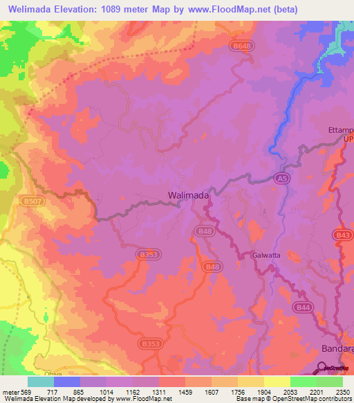 Welimada,Sri Lanka Elevation Map