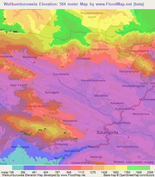 Welikumburuwela,Sri Lanka Elevation Map