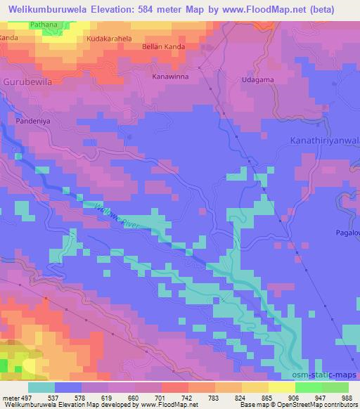 Welikumburuwela,Sri Lanka Elevation Map