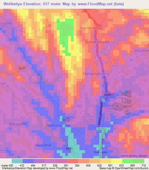Weliketiya,Sri Lanka Elevation Map