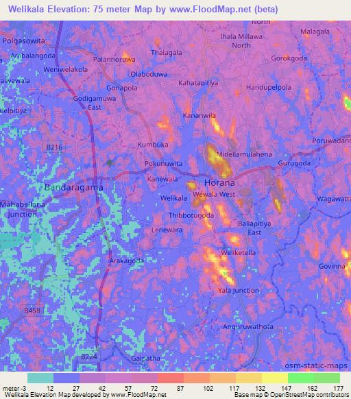 Welikala,Sri Lanka Elevation Map