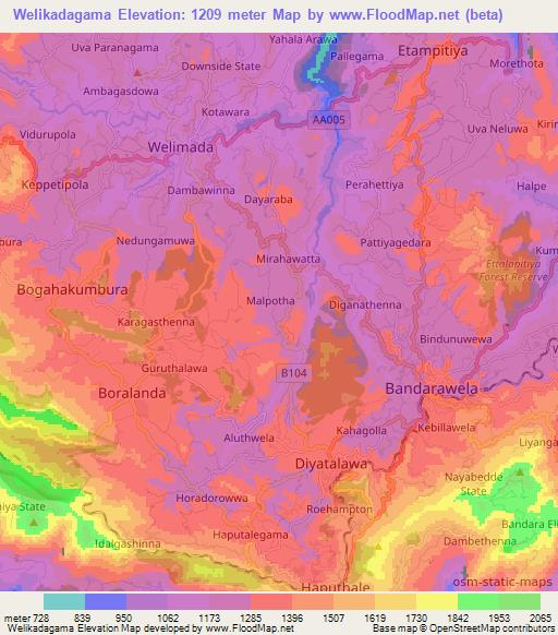 Welikadagama,Sri Lanka Elevation Map
