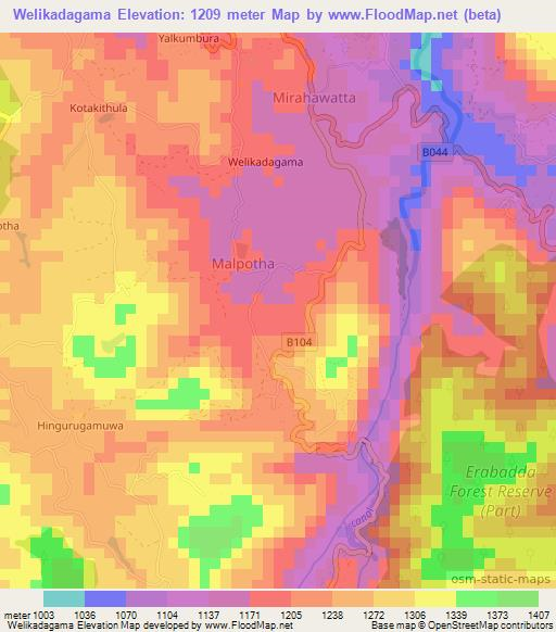 Welikadagama,Sri Lanka Elevation Map