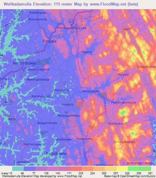 Welikadamulla,Sri Lanka Elevation Map